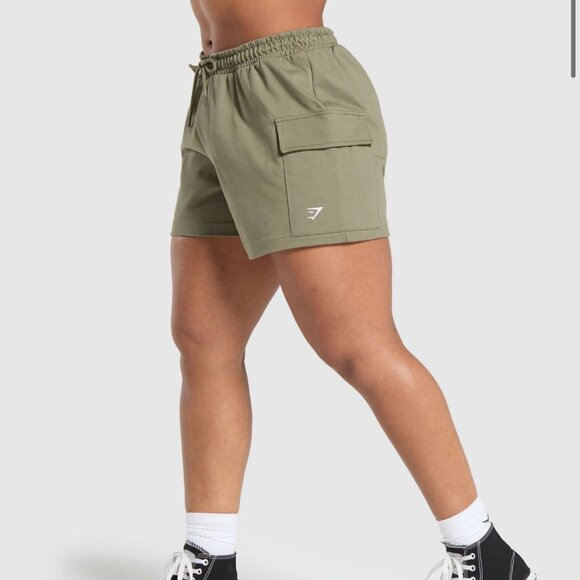 Gymshark Cargo Shorts Womens XL Olive Green Sweatshorts Gym Athletic Athleisure - Picture 6 of 11
